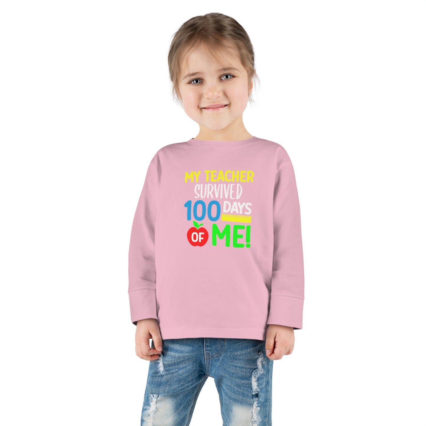 My Teacher Survived 100 days of Me Toddler Long Sleeve Tee