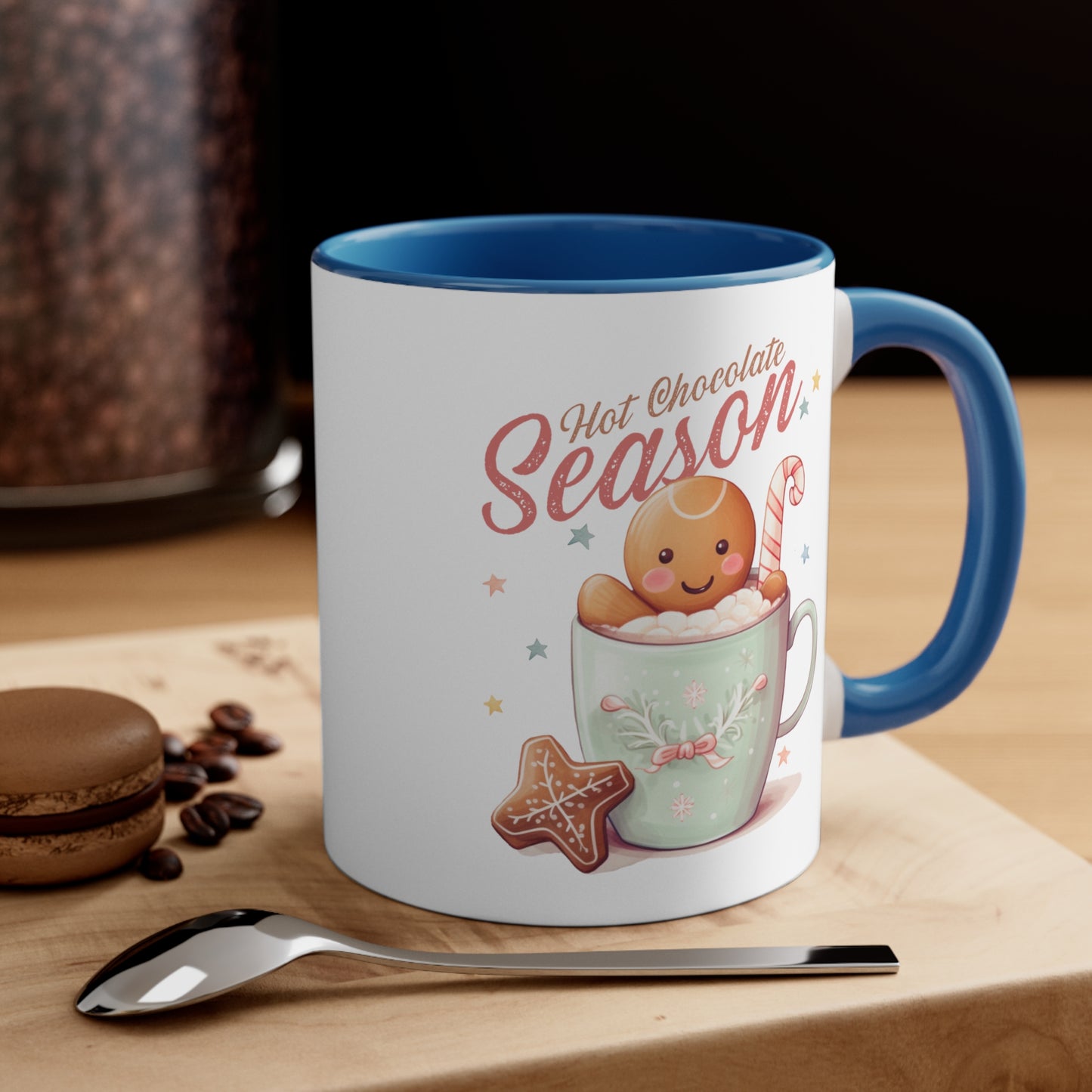 Hot Chocolate Season Pink Accent Coffee Mug Dual Image, 11oz