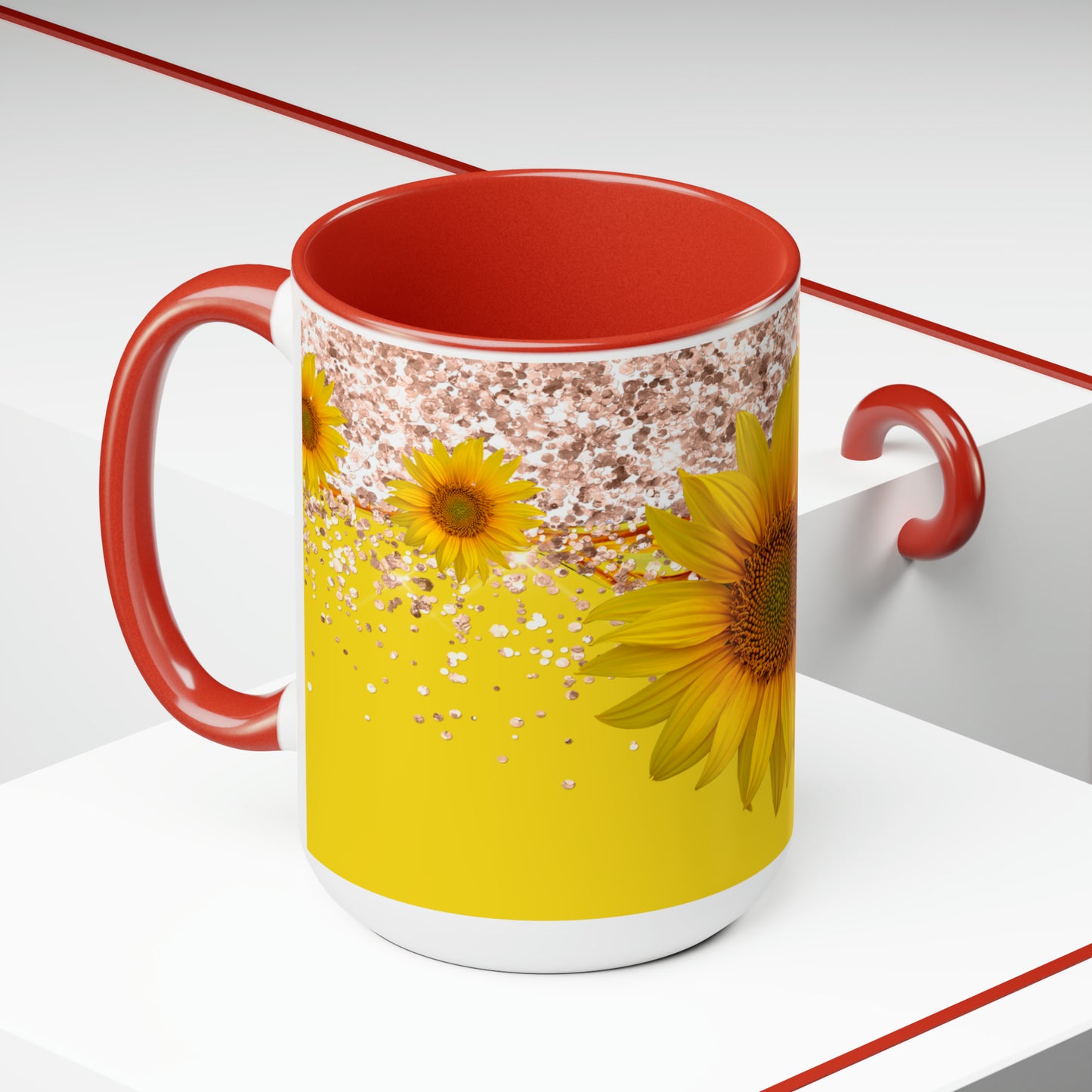 Sunflower Two-Tone Coffee Mugs, 15oz