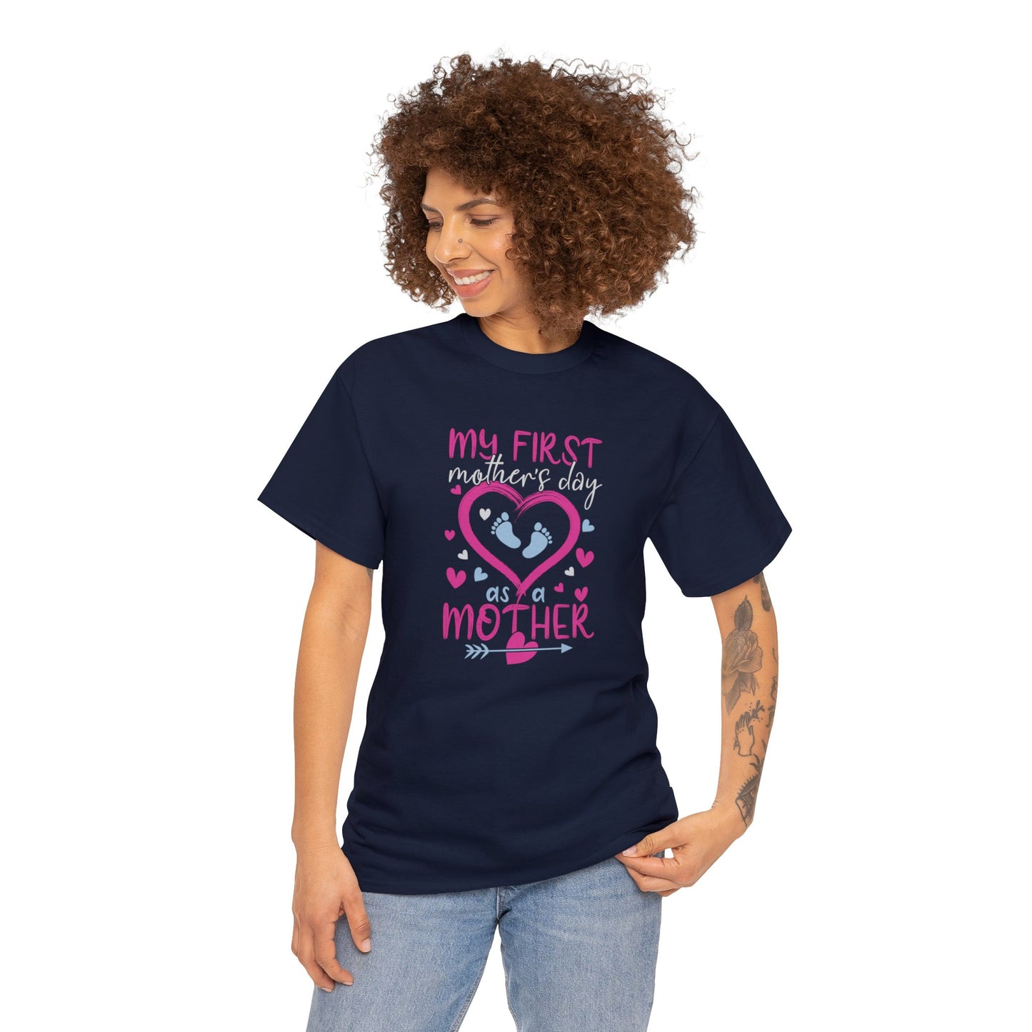 My 1st Mothers Day as a Mom Pink & Blue Unisex Heavy Cotton Tee