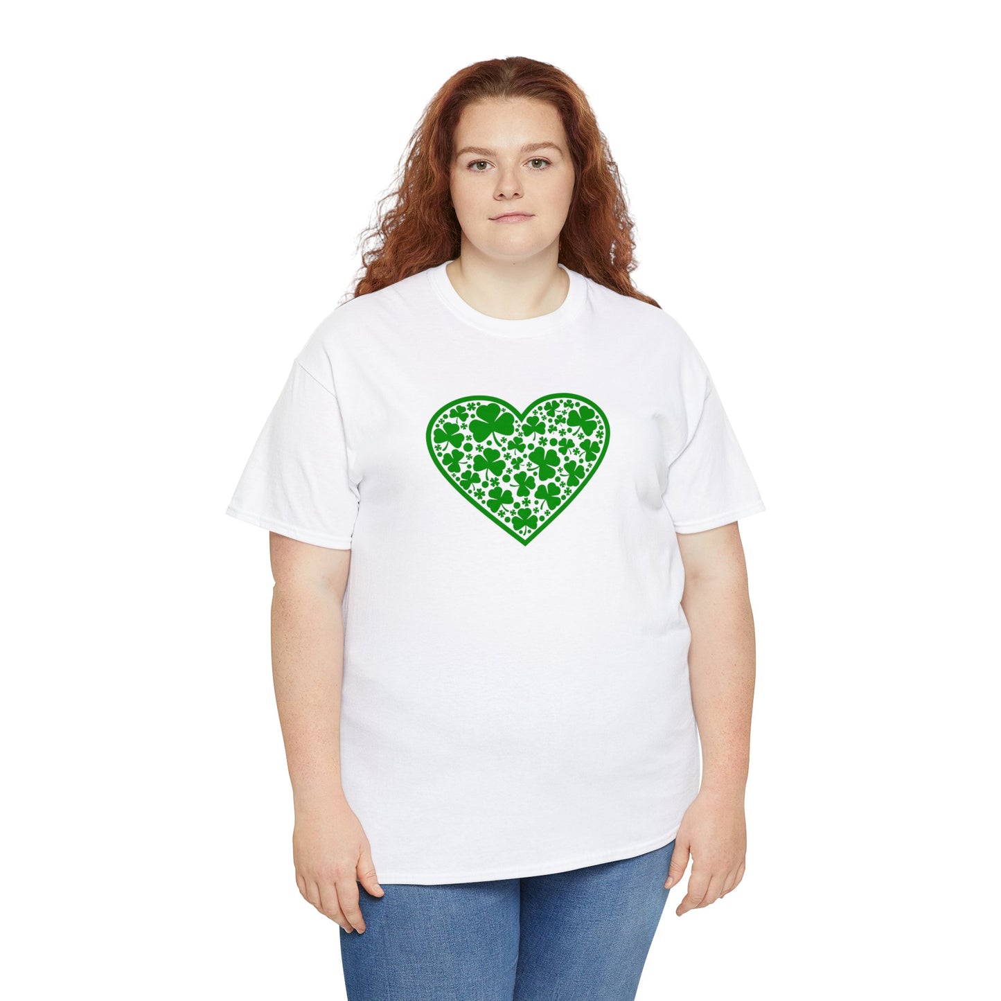 St. Patricks Day Clover Heart Unisex Heavy Cotton Tee