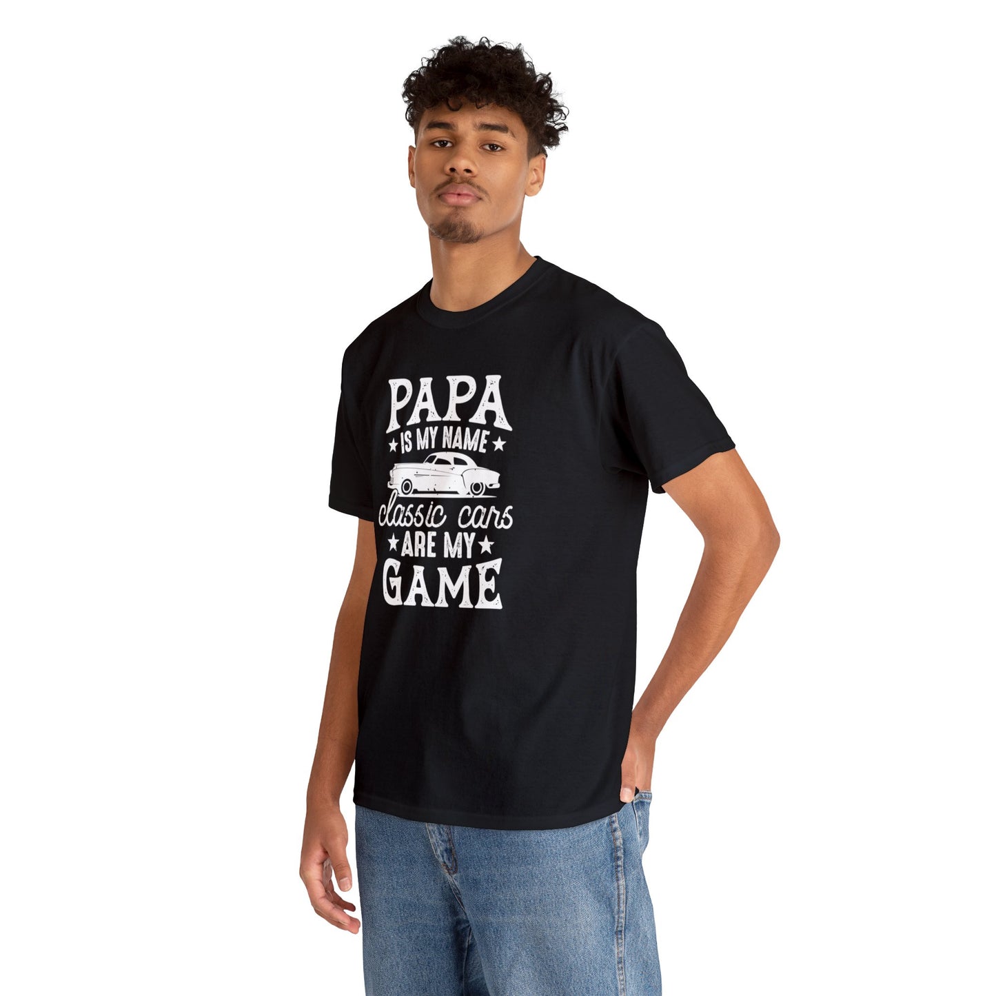 Papa Is My Name Classic Cars Are My Game Unisex Heavy Cotton Tee