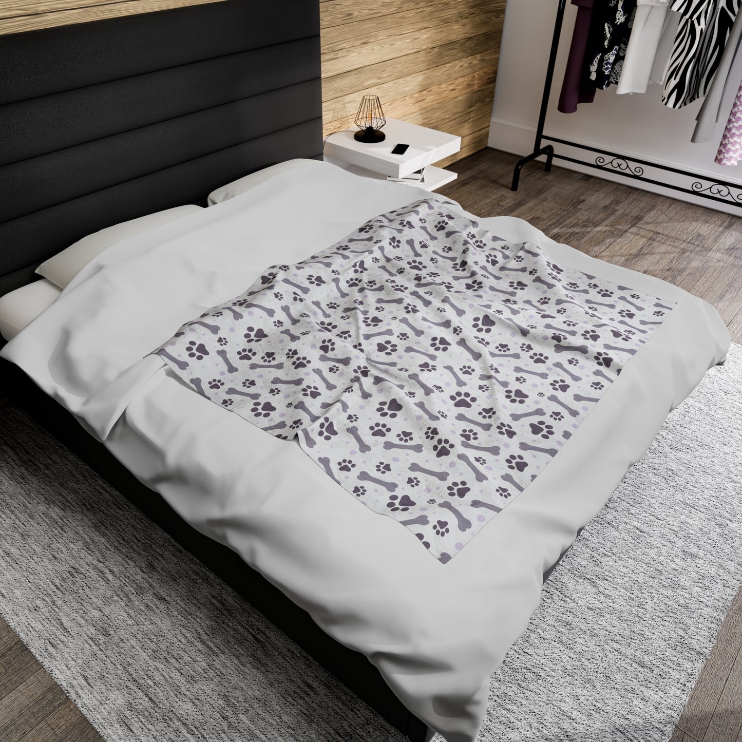 Paw and Bones Print Velveteen Plush Blanket