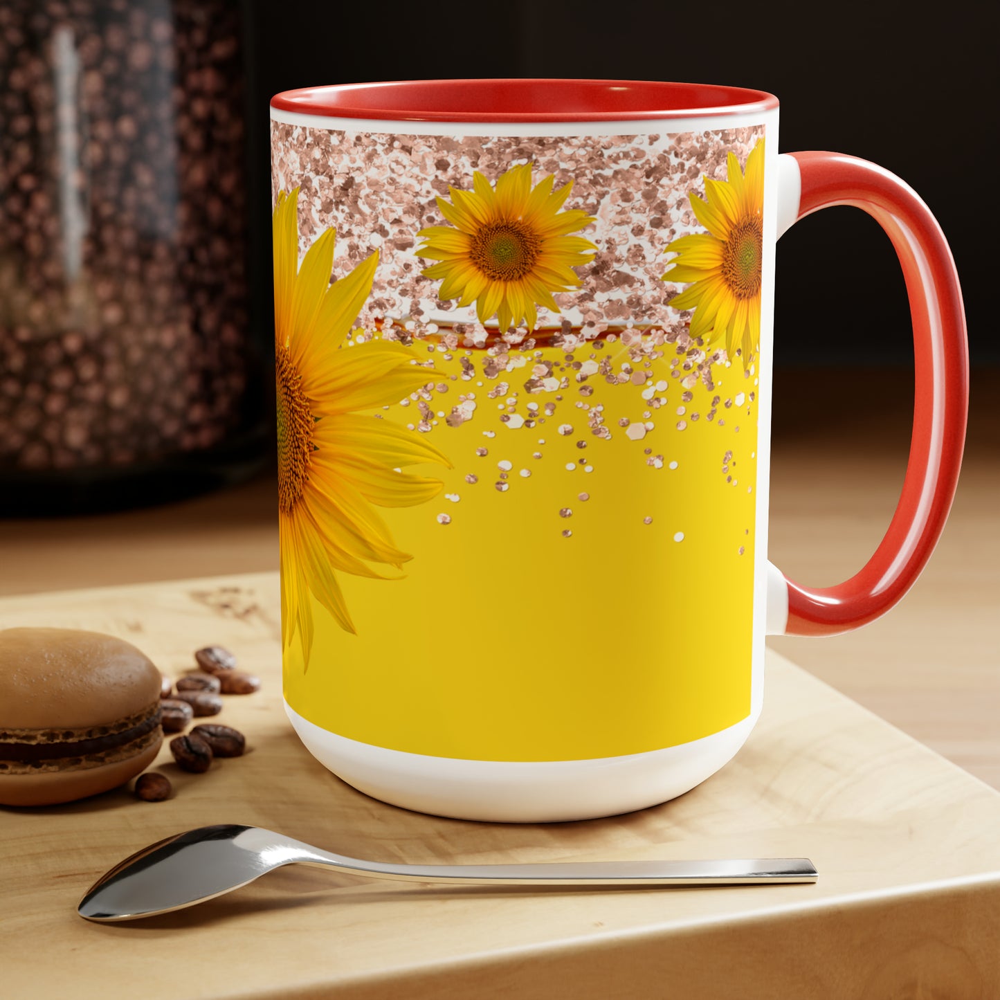 Sunflower Two-Tone Coffee Mugs, 15oz
