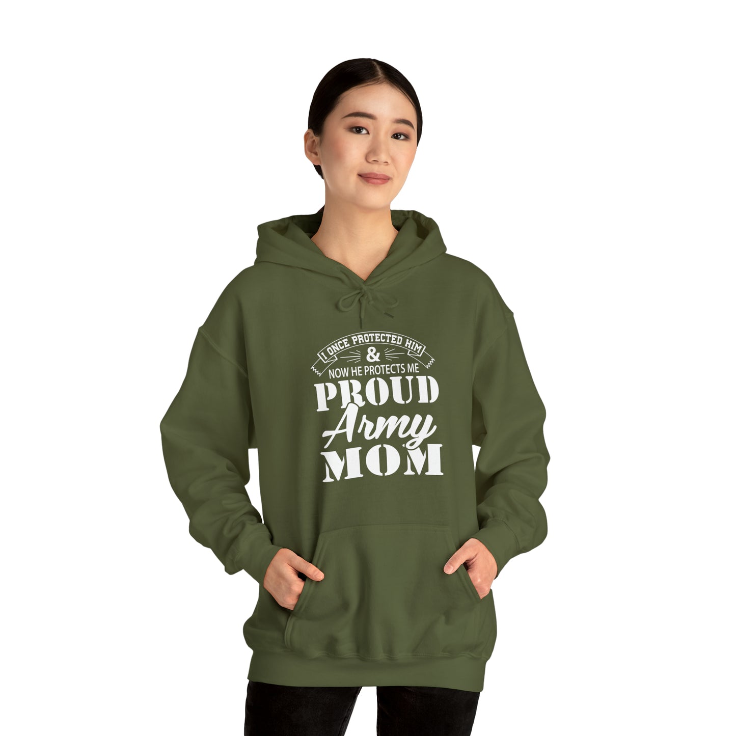 I Once Protected Him & Now He Protects Me Proud Army MOM Unisex Heavy Blend™ Hooded Sweatshirt