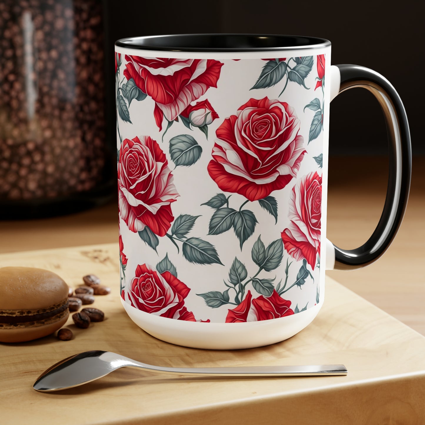 Roses Two-Tone Coffee Mugs, 15oz