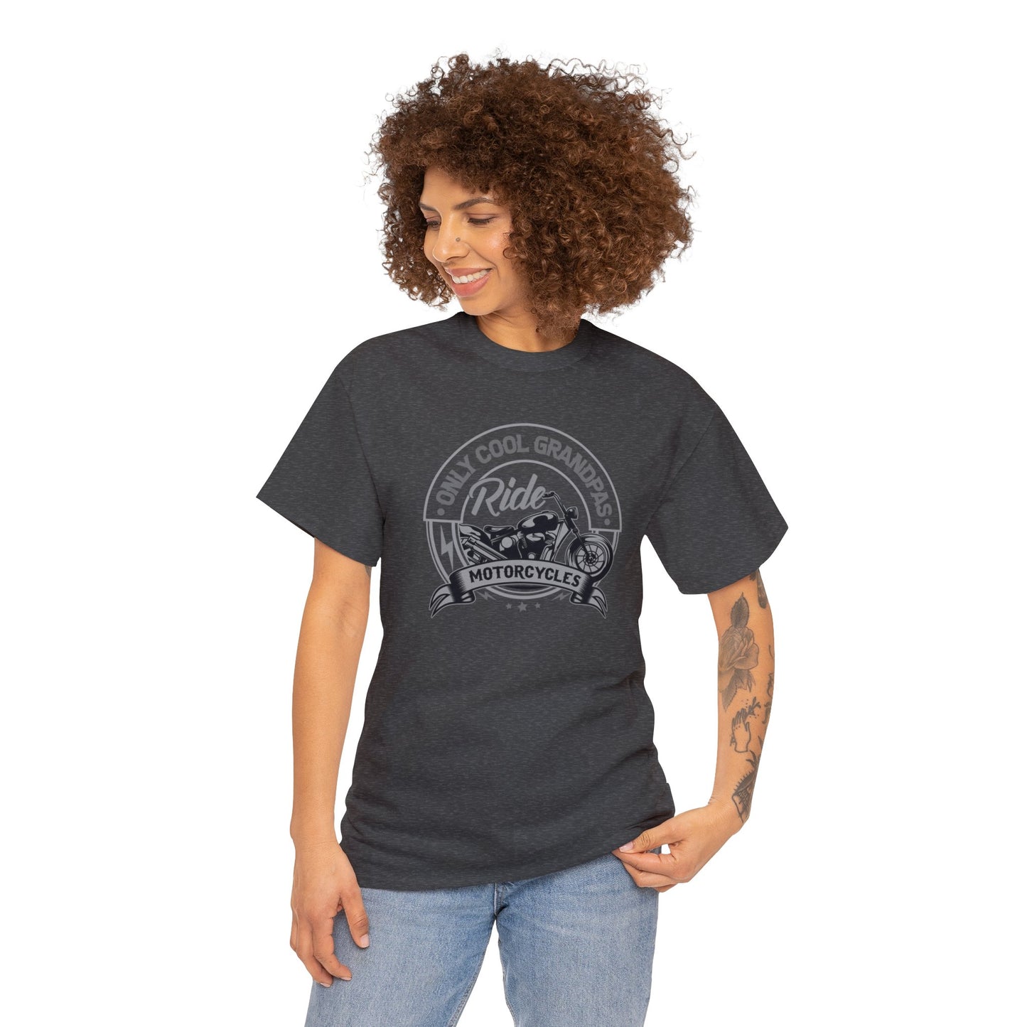 Only Cool Grandpas Ride Motorcycles Unisex Heavy Cotton Tee