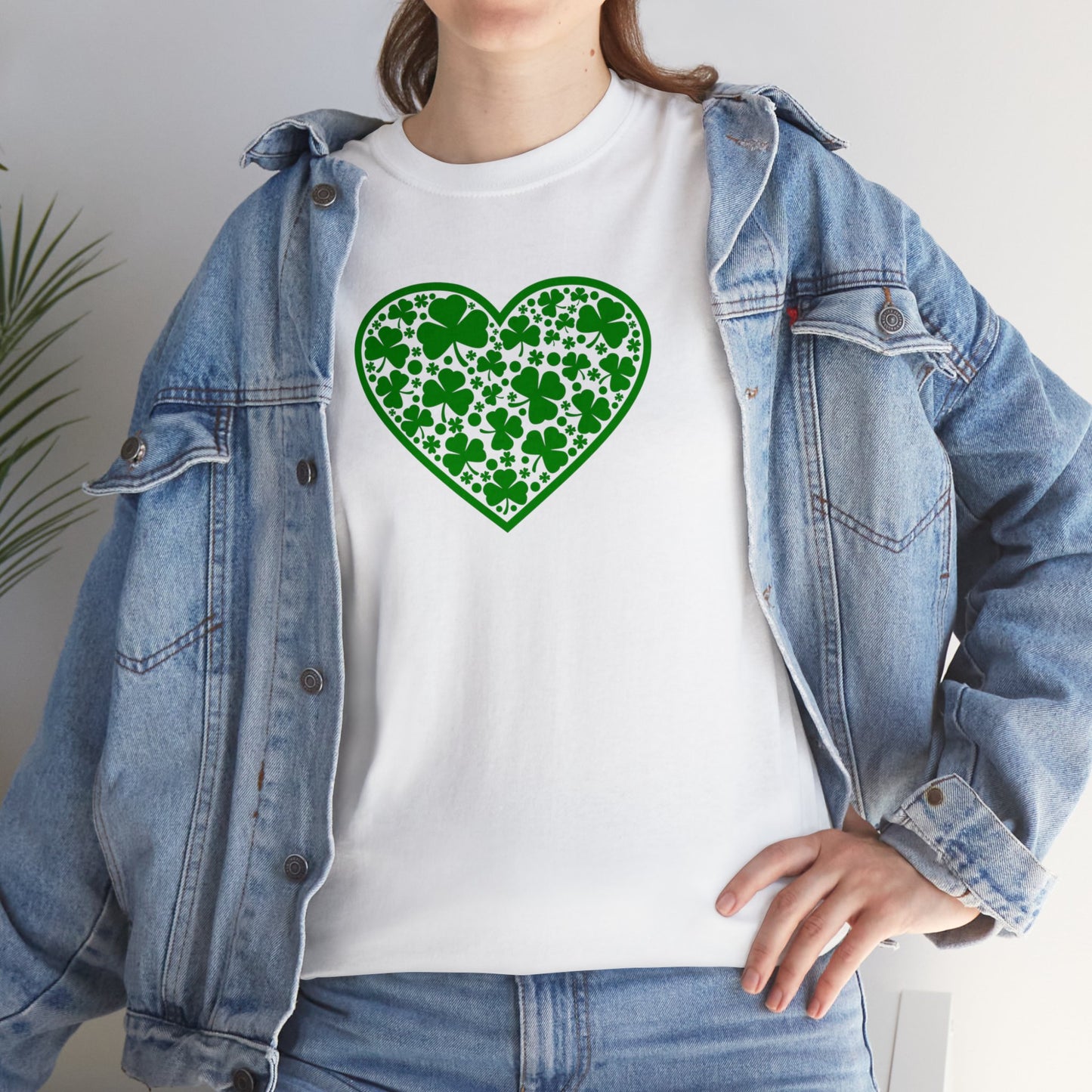 St. Patricks Day Clover Heart Unisex Heavy Cotton Tee