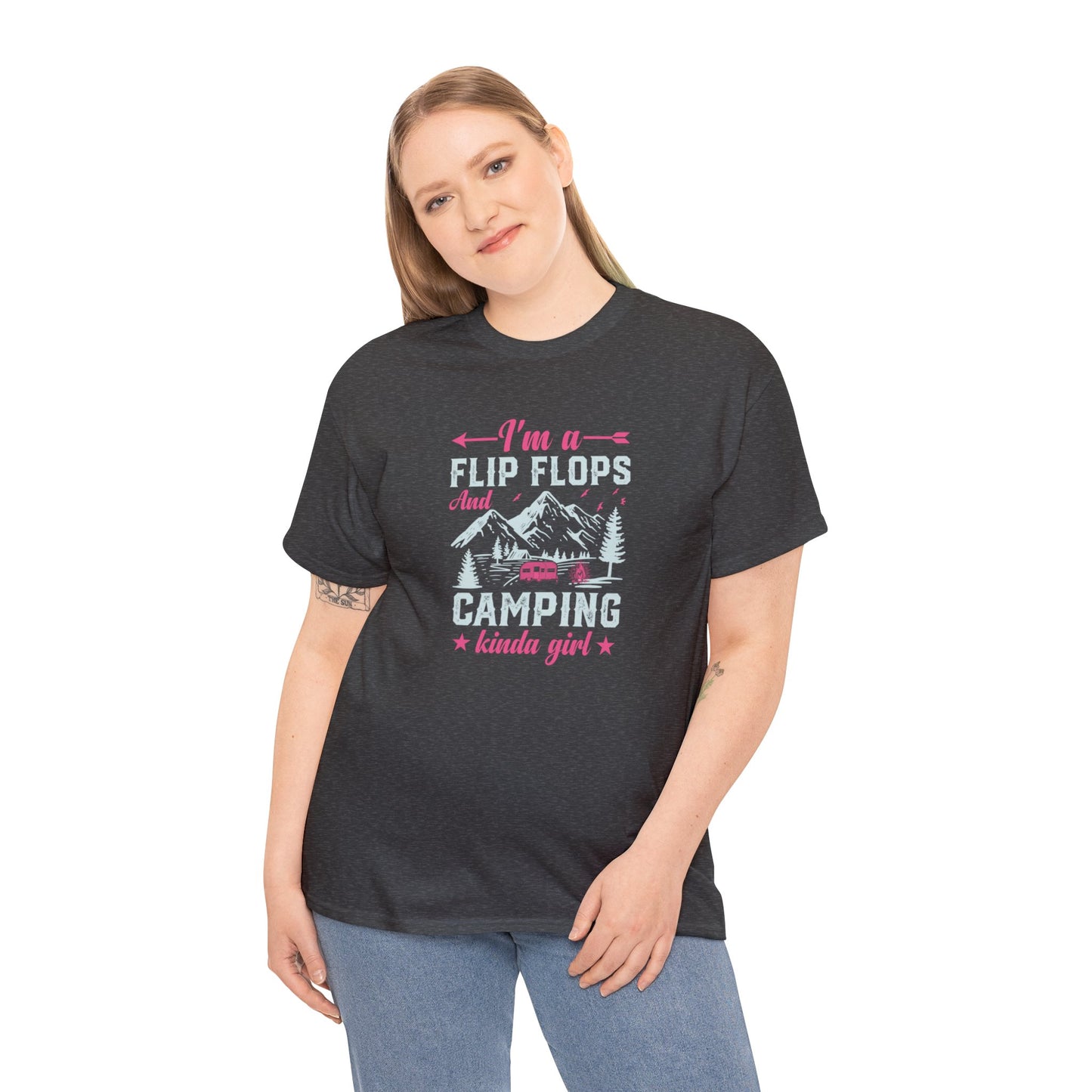 FlipFlops Camping Kinda Girl Unisex Heavy Cotton Tee