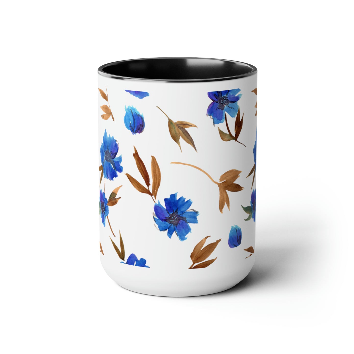Floral Design Two-Tone Coffee Mugs, 15oz