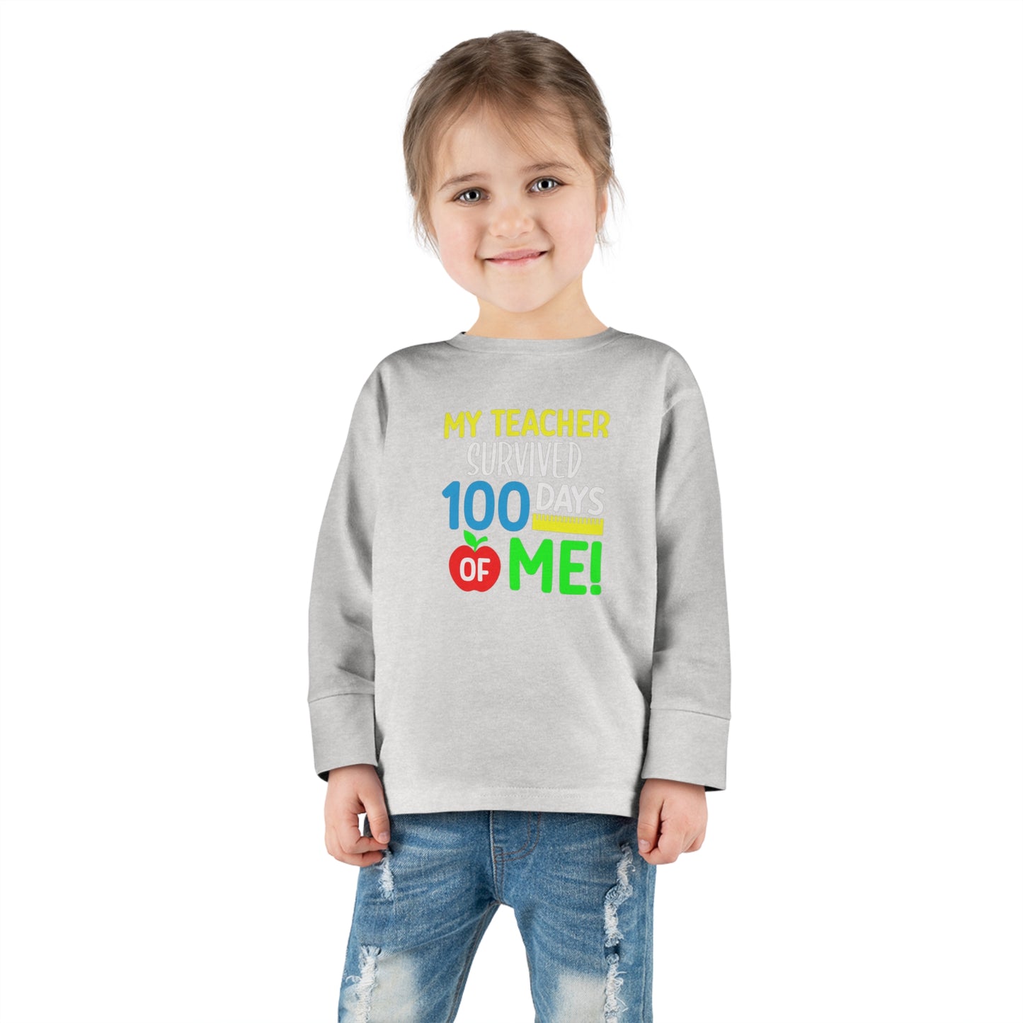 My Teacher Survived 100 days of Me Toddler Long Sleeve Tee