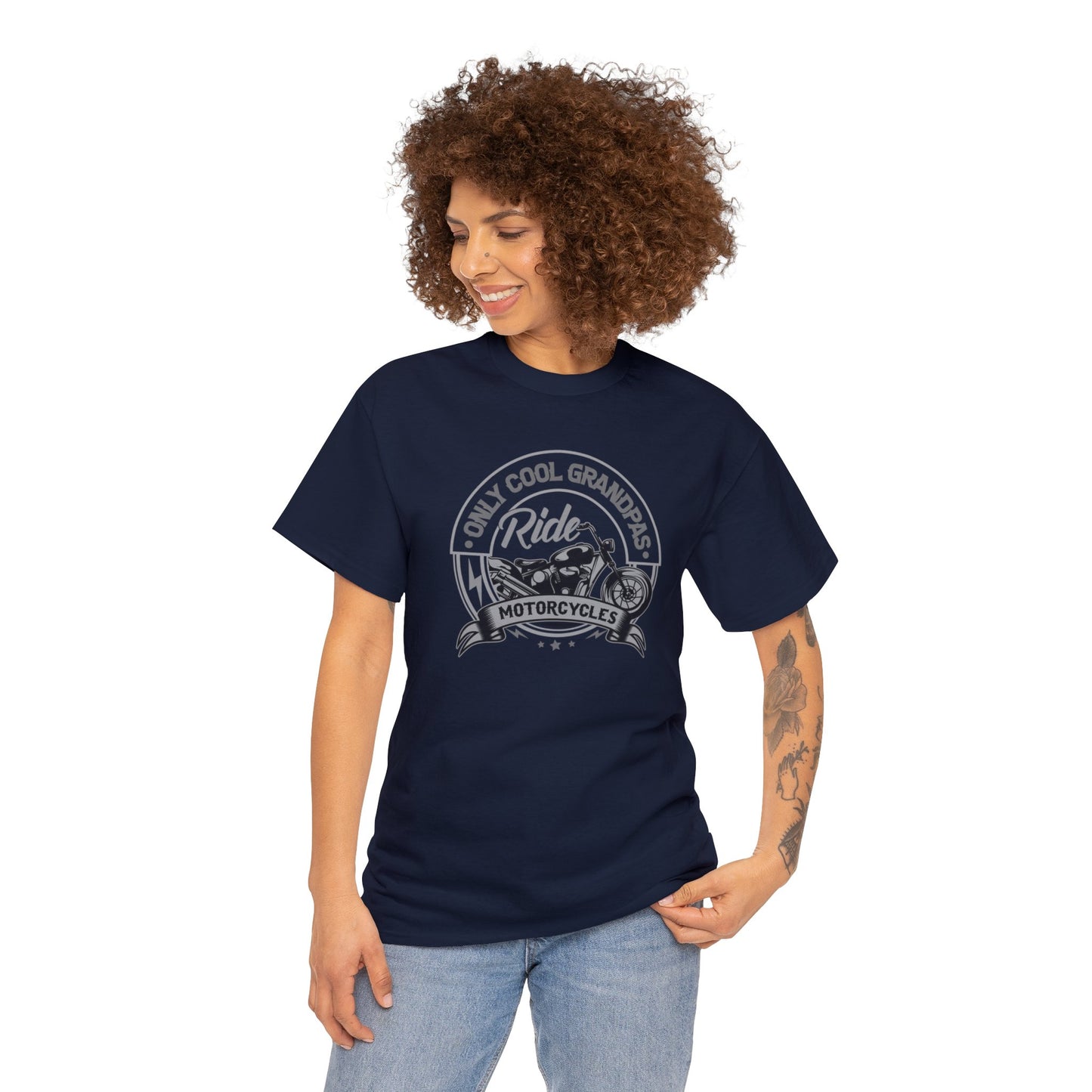 Only Cool Grandpas Ride Motorcycles Unisex Heavy Cotton Tee
