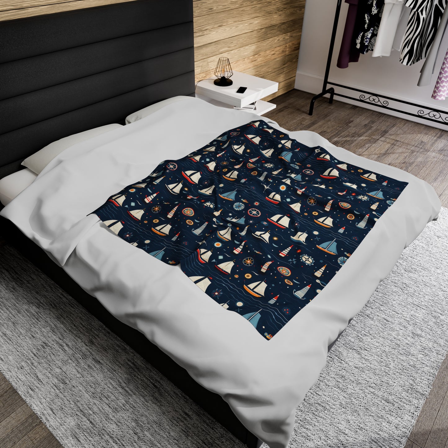 Nautical Inspired Velveteen Plush Blanket