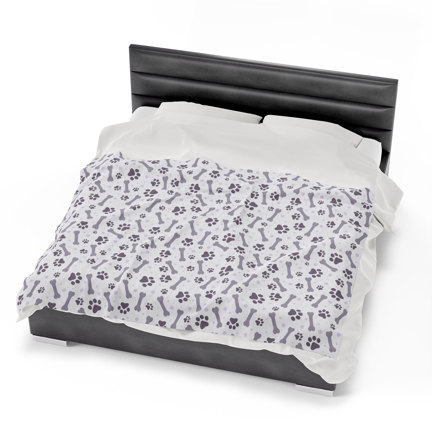 Paw and Bones Print Velveteen Plush Blanket