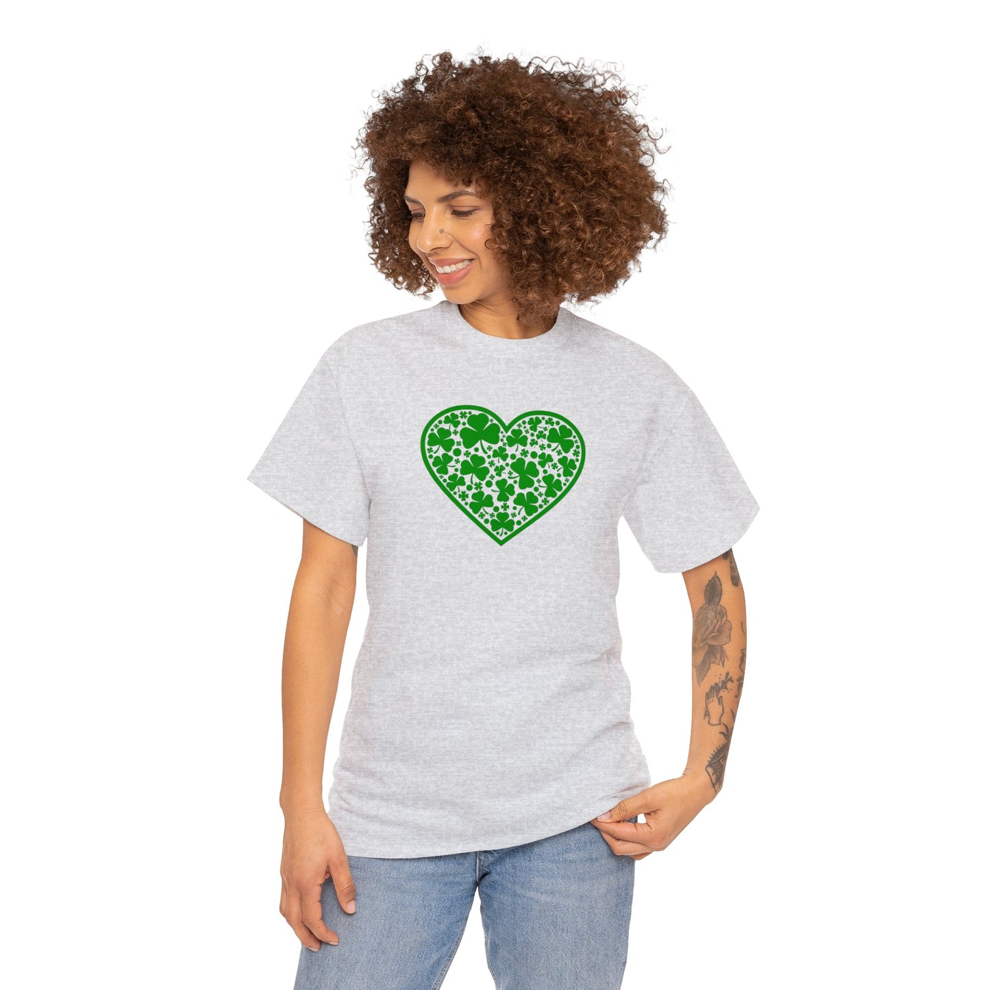 St. Patricks Day Clover Heart Unisex Heavy Cotton Tee