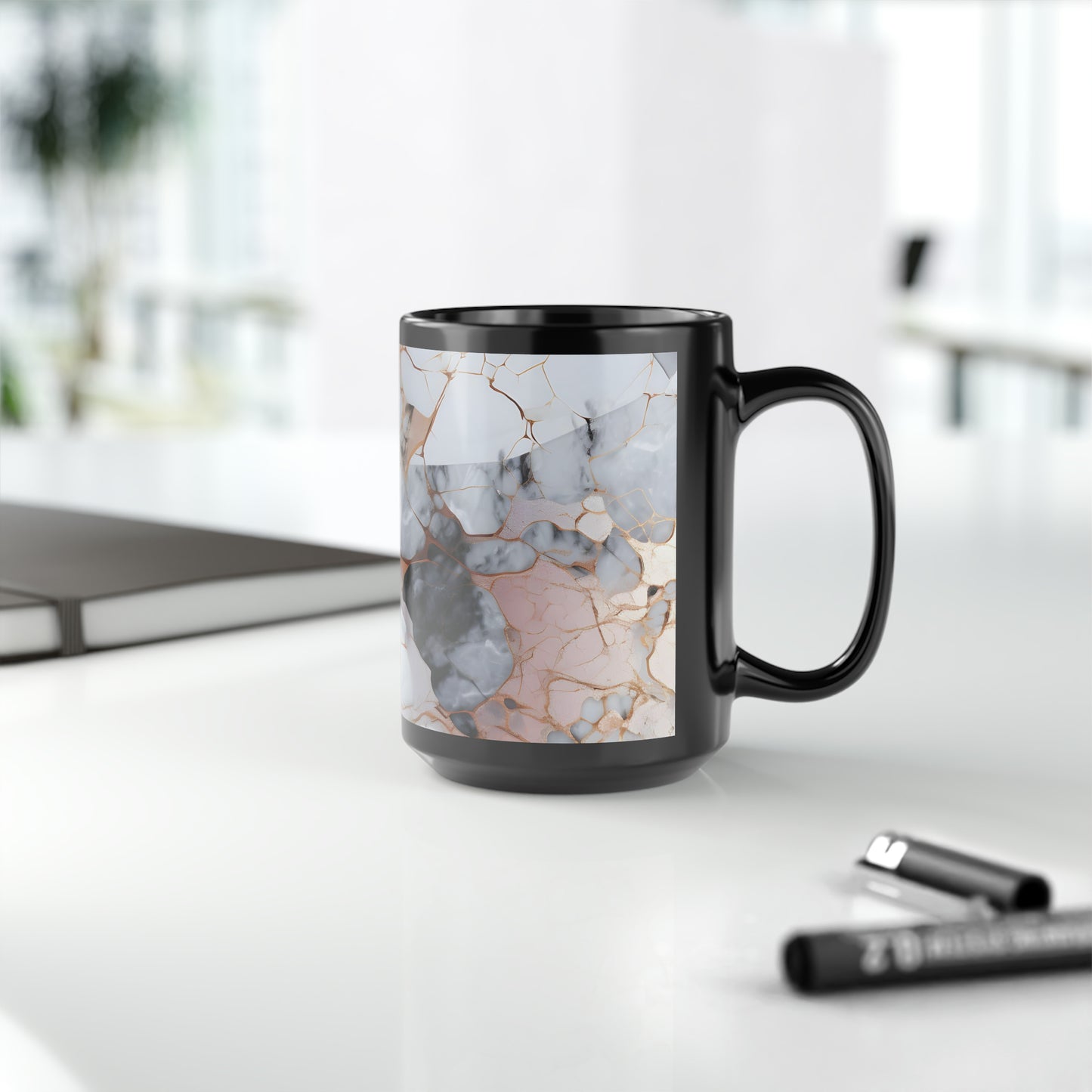 Rose Gold & Black Marble Black Mug, 15oz
