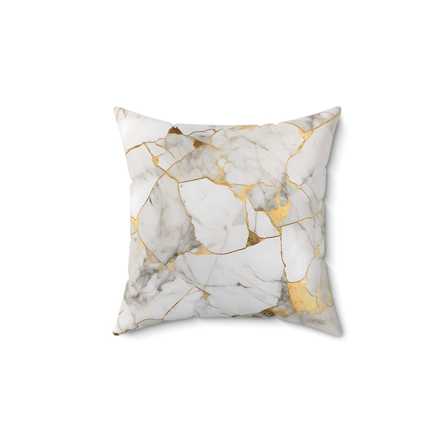 White & Gold Marble print Polyester Square Pillow