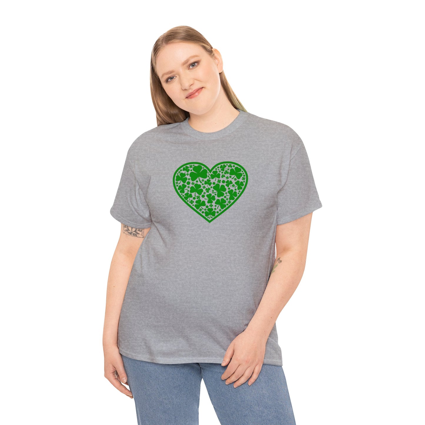 St. Patricks Day Clover Heart Unisex Heavy Cotton Tee