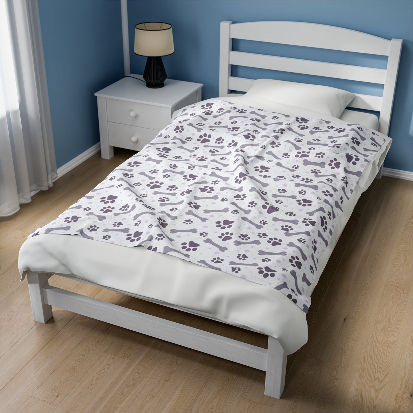 Paw and Bones Print Velveteen Plush Blanket