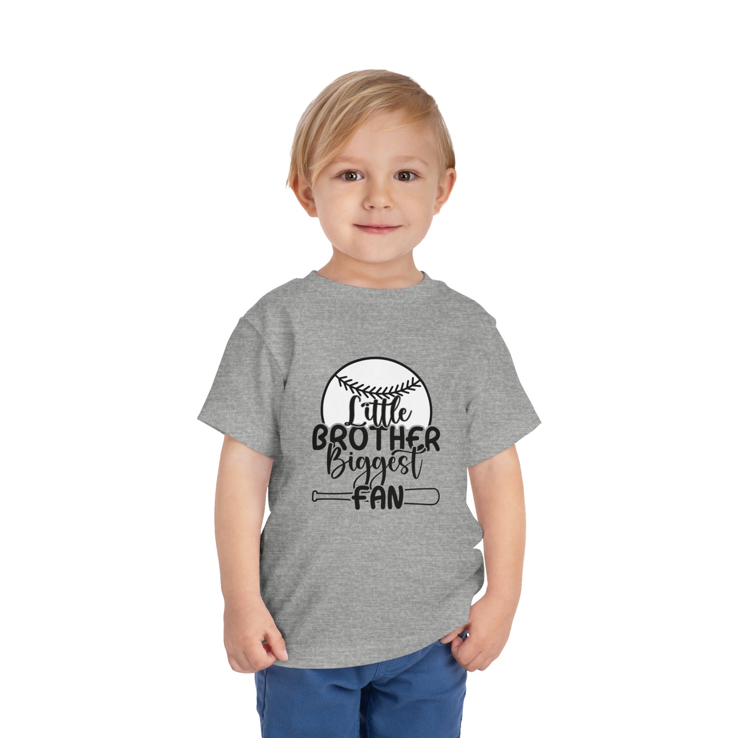 Little Brother Biggest Fan baseball Toddler Short Sleeve Tee