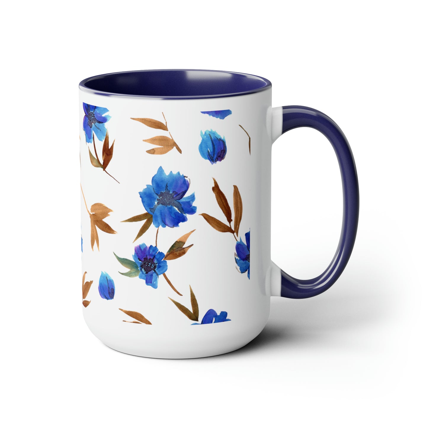 Floral Design Two-Tone Coffee Mugs, 15oz