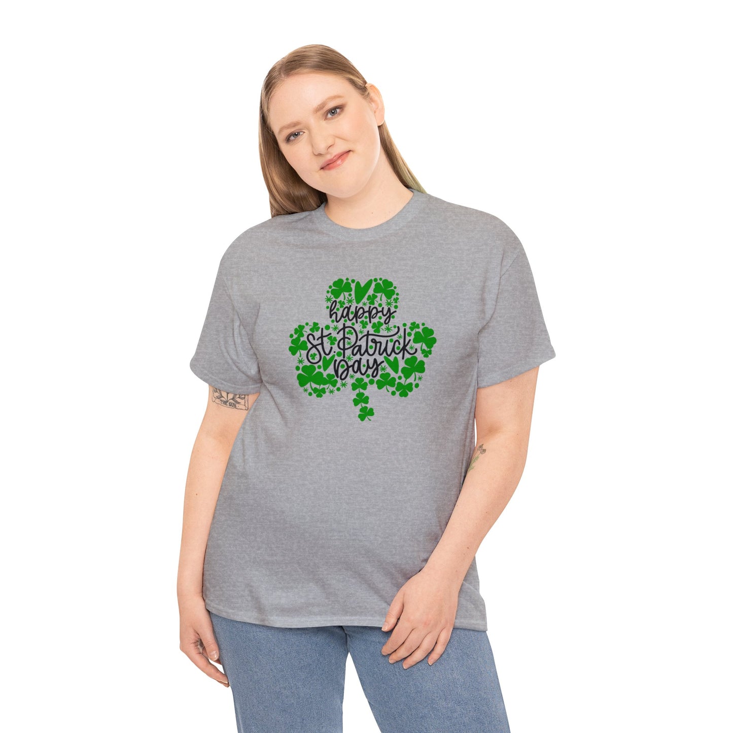 Happy St Patricks Day Clover Unisex Heavy Cotton Tee