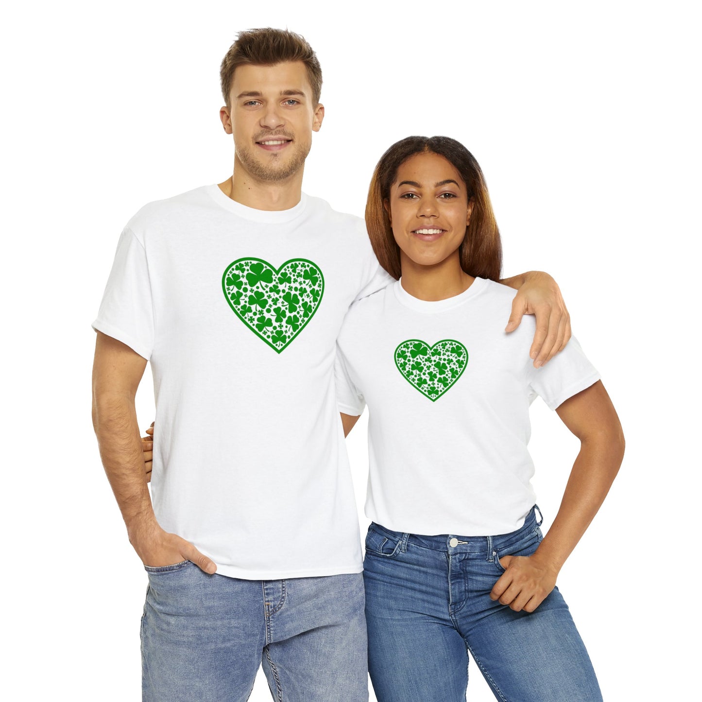 St. Patricks Day Clover Heart Unisex Heavy Cotton Tee