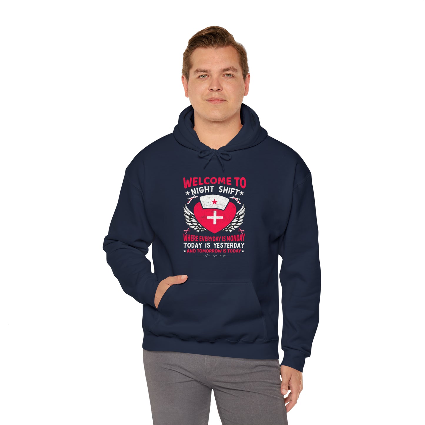 Welcome to the Nightshift Nurse Unisex Heavy Blend™ Hooded Sweatshirt