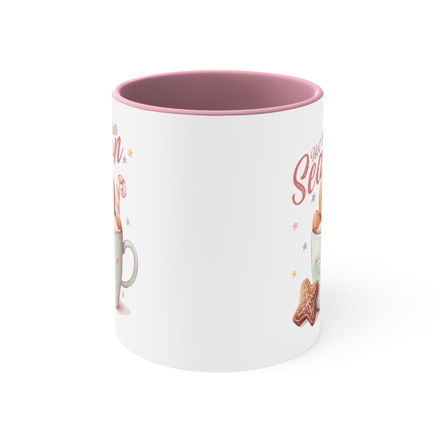 Hot Chocolate Season Pink Accent Coffee Mug Dual Image, 11oz