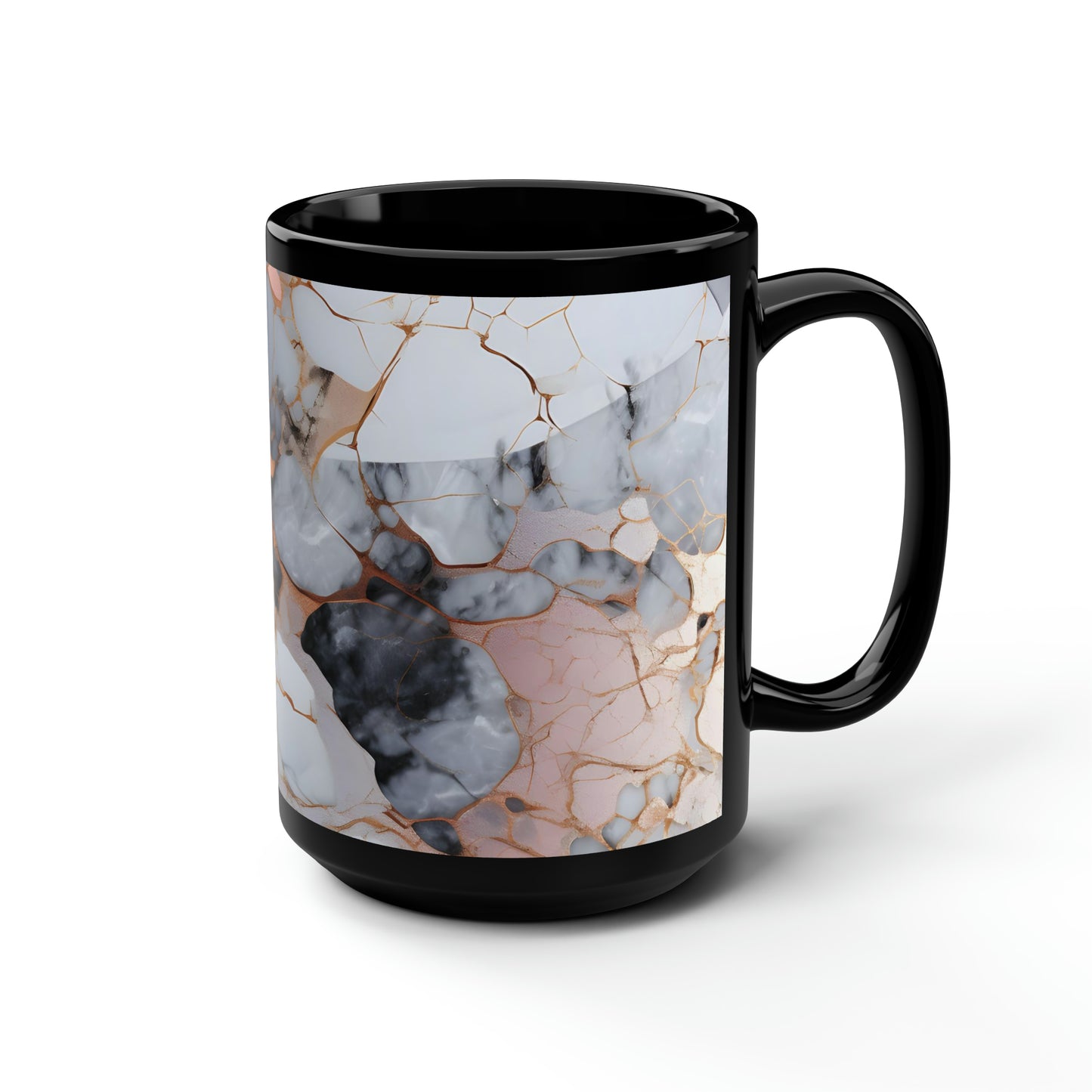 Rose Gold & Black Marble Black Mug, 15oz