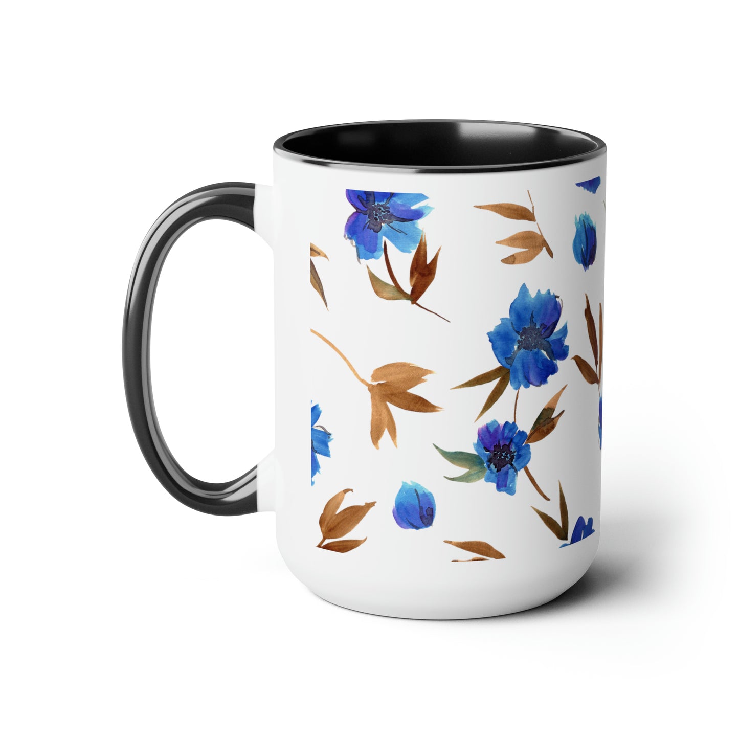Floral Design Two-Tone Coffee Mugs, 15oz