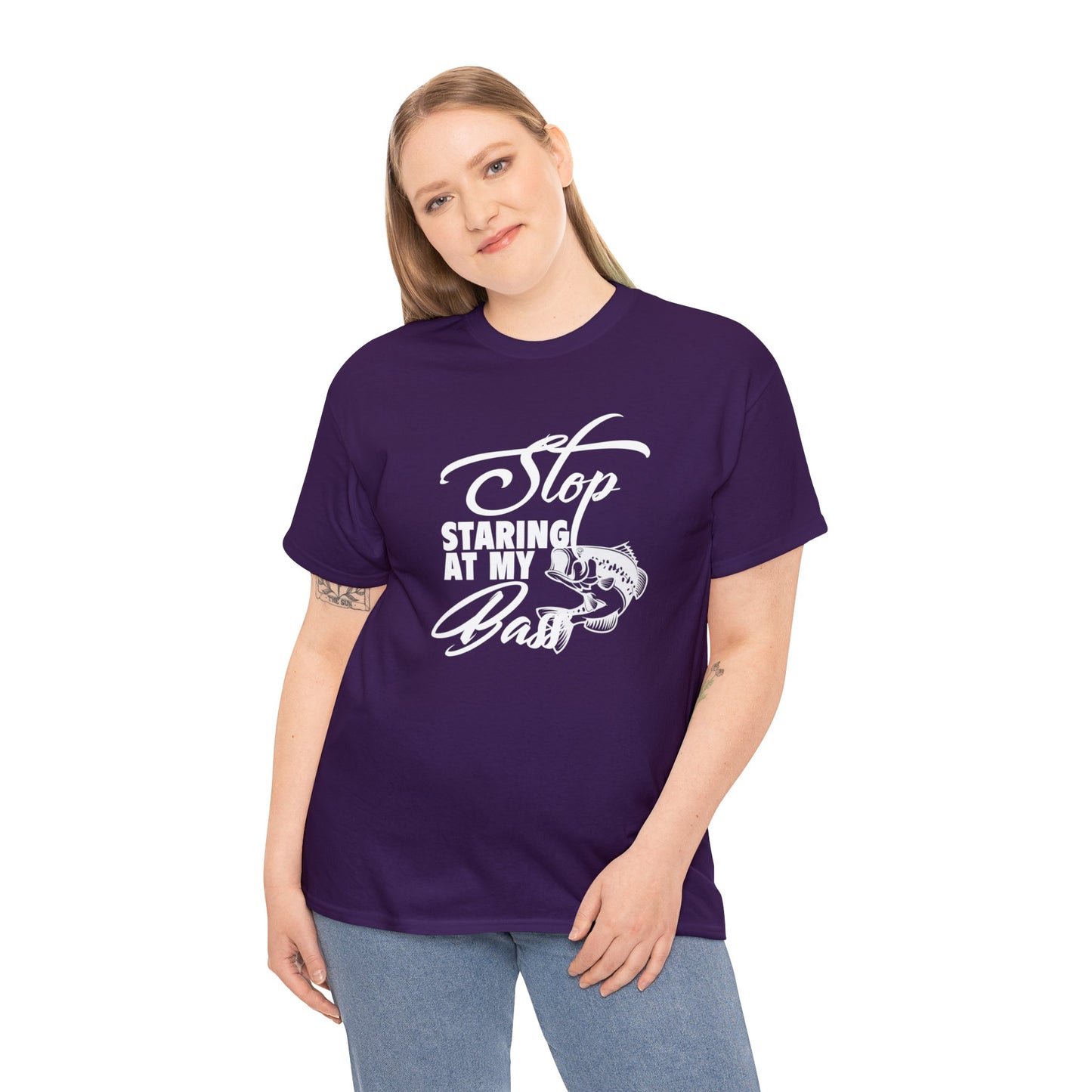 Stop Staring At My Bass Unisex Heavy Cotton Tee
