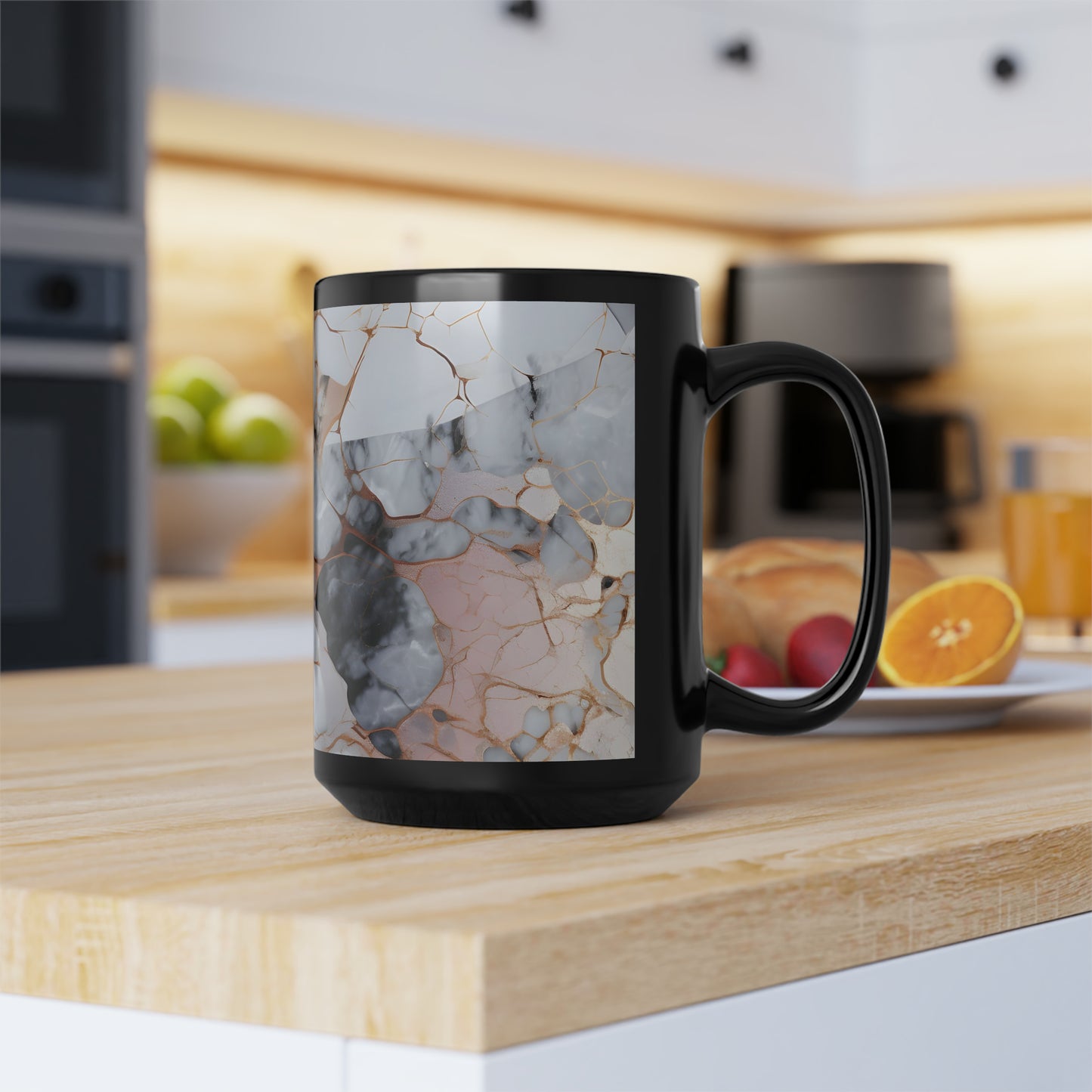 Rose Gold & Black Marble Black Mug, 15oz