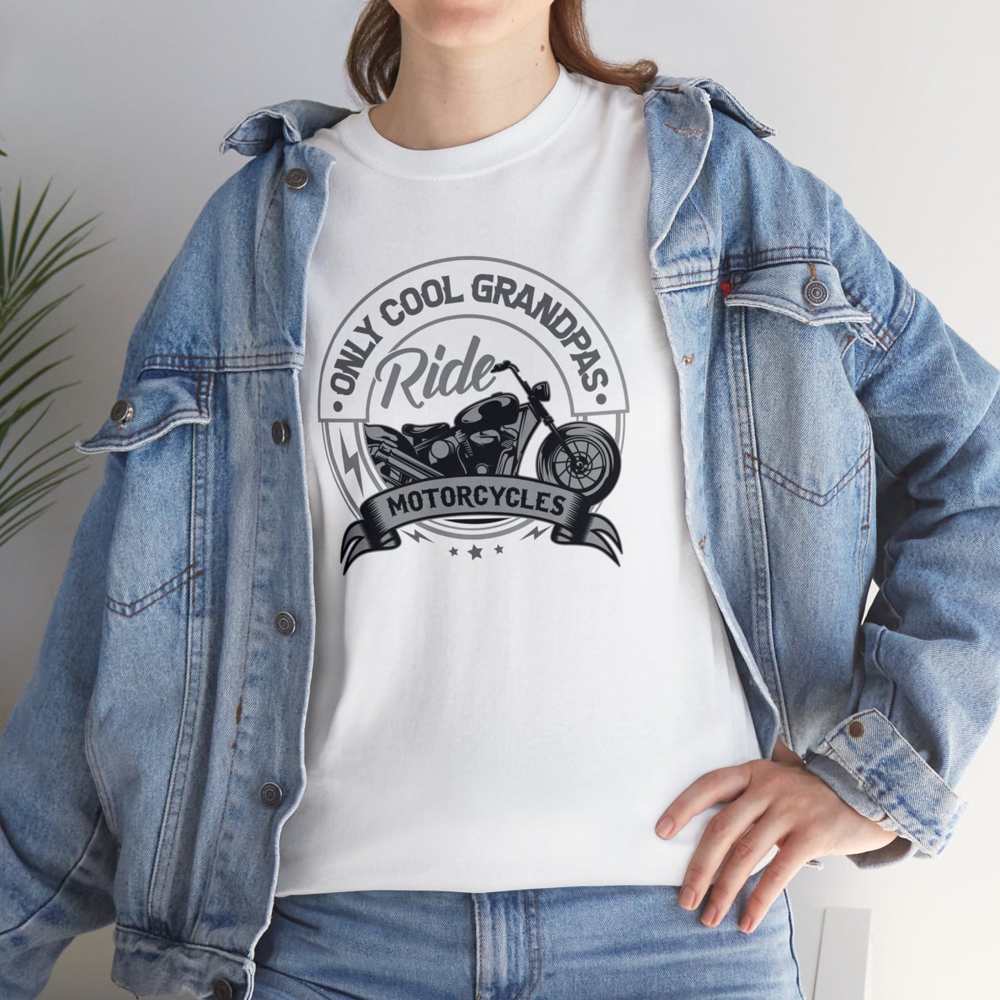 Only Cool Grandpas Ride Motorcycles Unisex Heavy Cotton Tee