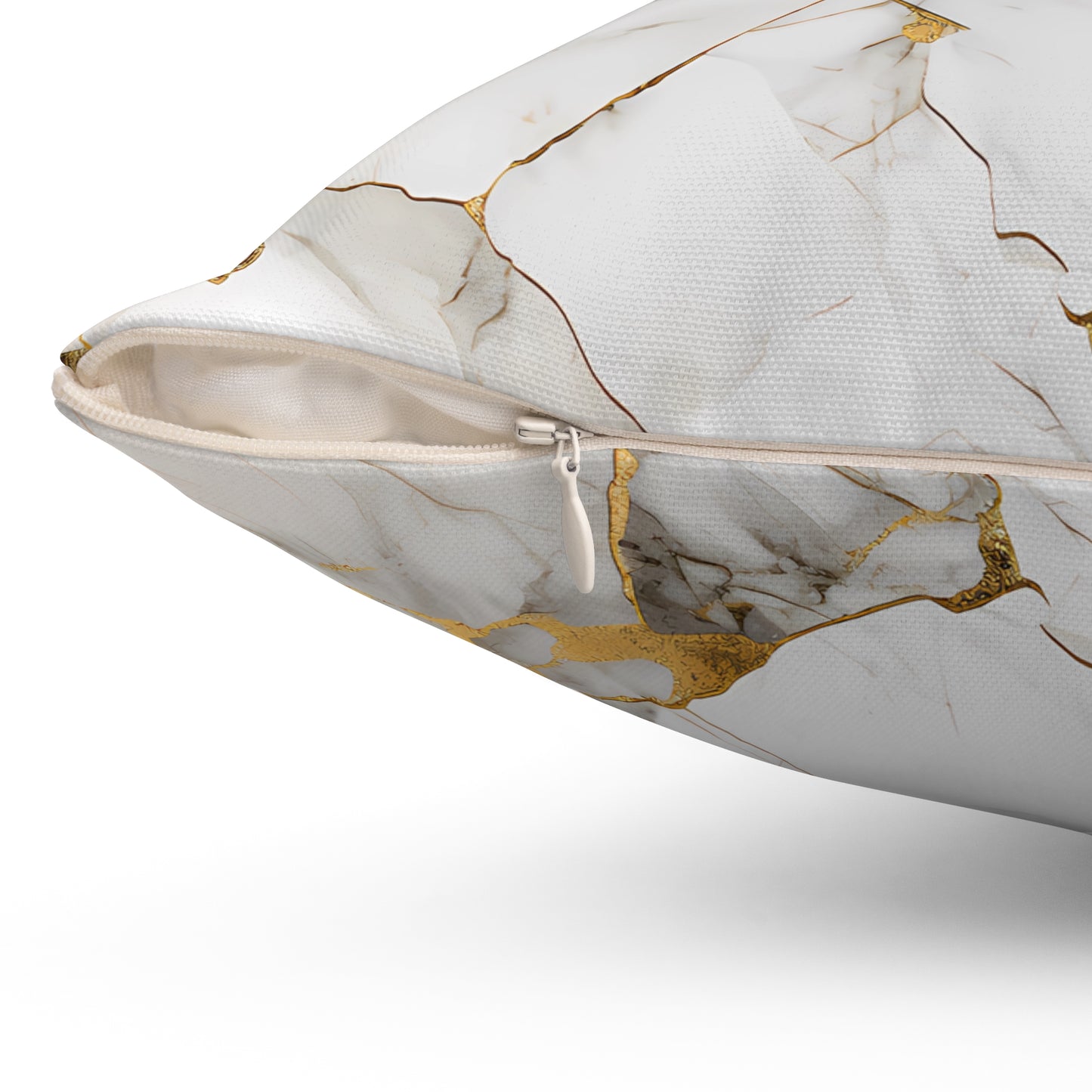 White & Gold Marble print Polyester Square Pillow