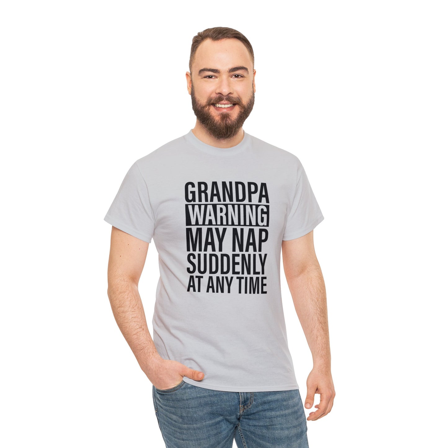 Grandpa Warning May Nap Suddenly Unisex Heavy Cotton Tee