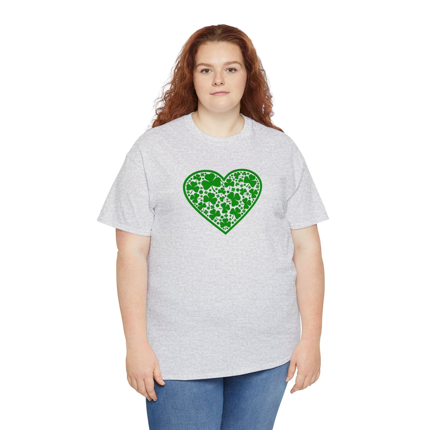 St. Patricks Day Clover Heart Unisex Heavy Cotton Tee