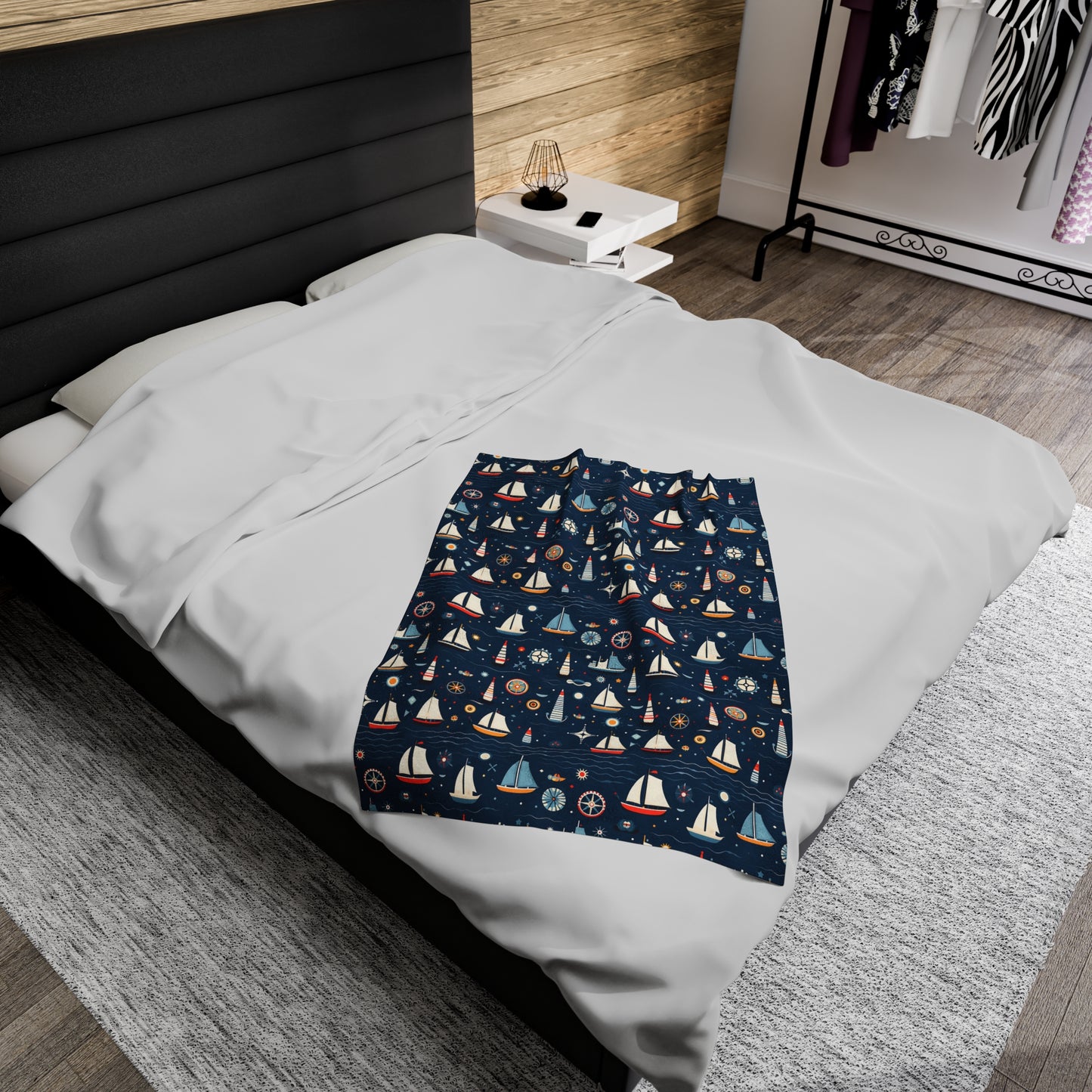 Nautical Inspired Velveteen Plush Blanket