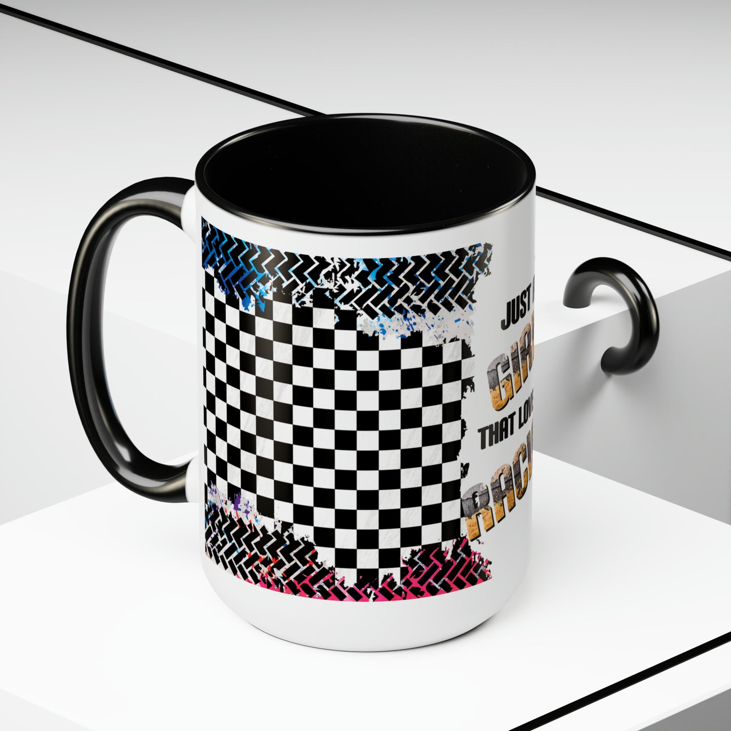 Just a Girl That Loves Racing Two-Tone Coffee Mugs, 15oz