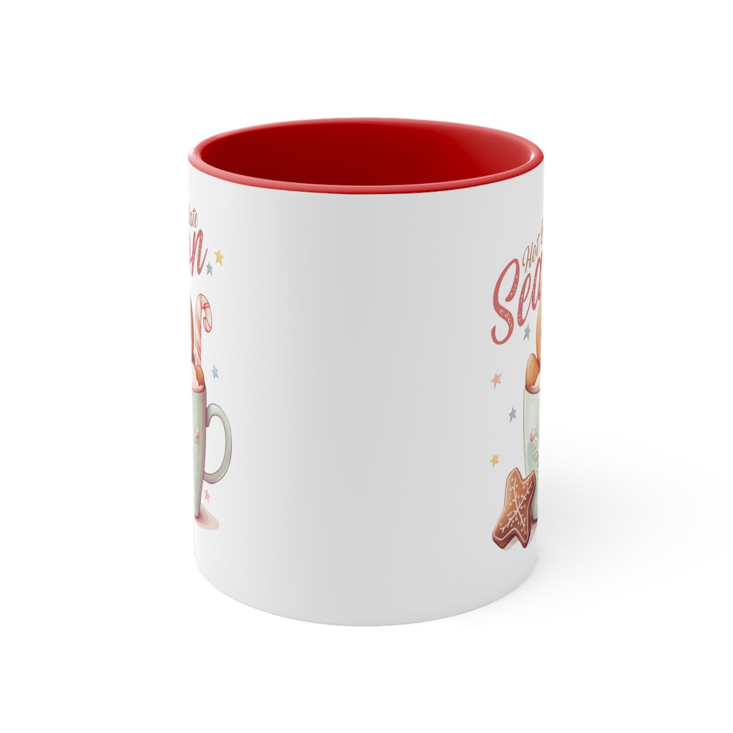 Hot Chocolate Season Pink Accent Coffee Mug Dual Image, 11oz