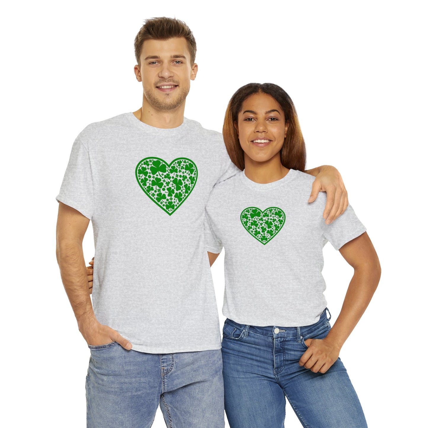 St. Patricks Day Clover Heart Unisex Heavy Cotton Tee