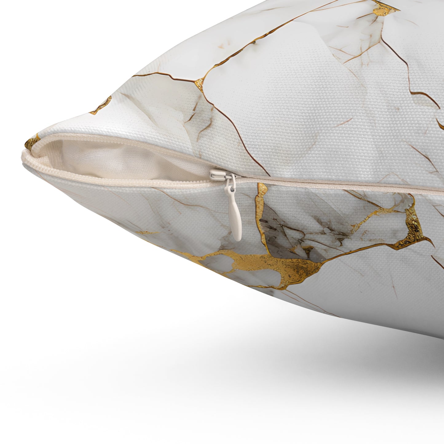 White & Gold Marble print Polyester Square Pillow