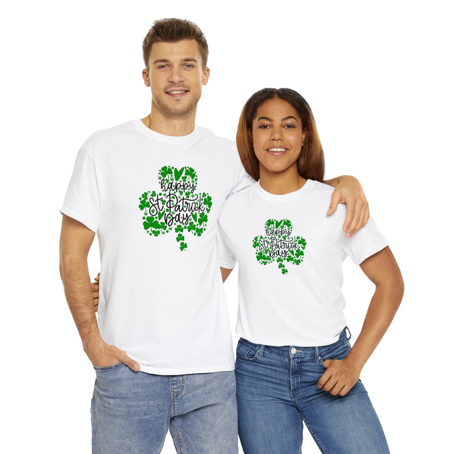 Happy St Patricks Day Clover Unisex Heavy Cotton Tee