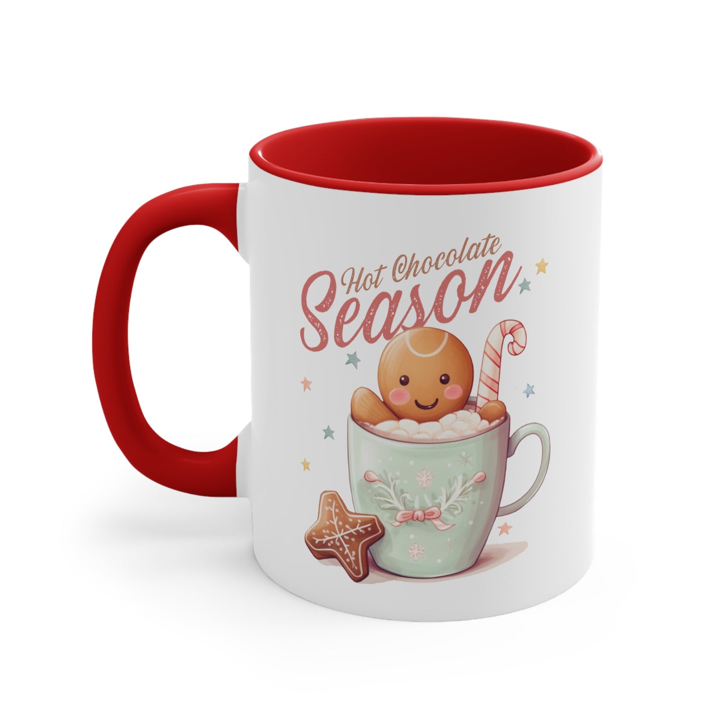 Hot Chocolate Season Pink Accent Coffee Mug Dual Image, 11oz