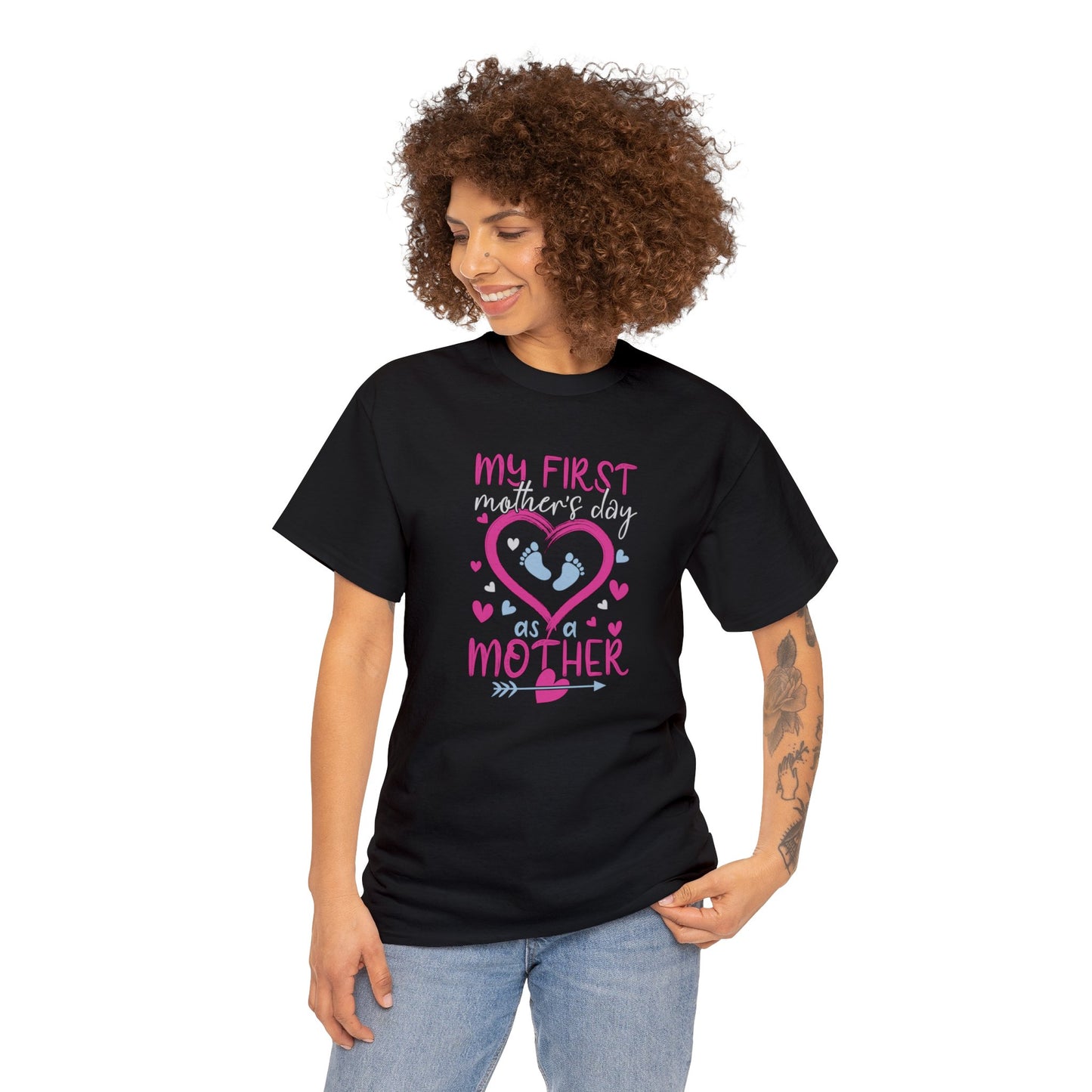 My 1st Mothers Day as a Mom Pink & Blue Unisex Heavy Cotton Tee