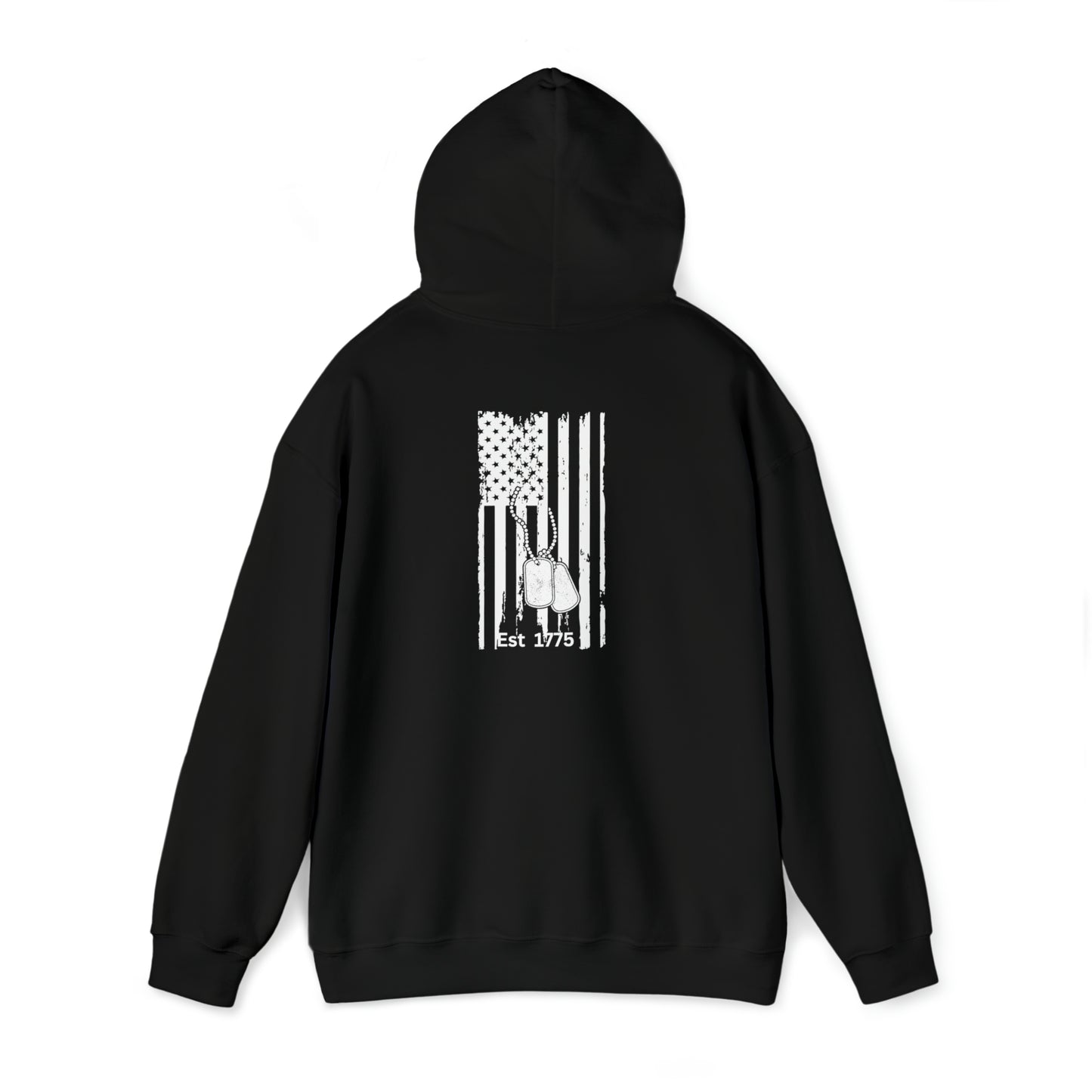 USA Flag w/ Eagle on front and USA Flag w/Military Tags on back Unisex Heavy Blend™ Hooded Sweatshirt