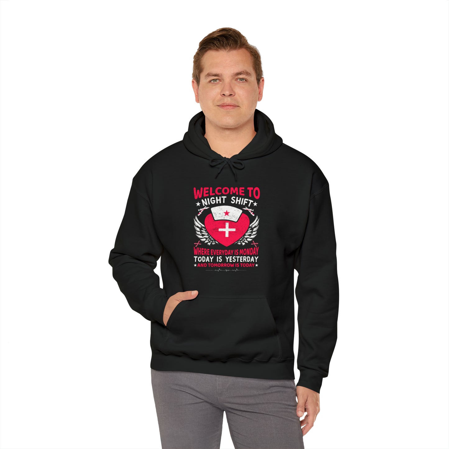 Welcome to the Nightshift Nurse Unisex Heavy Blend™ Hooded Sweatshirt