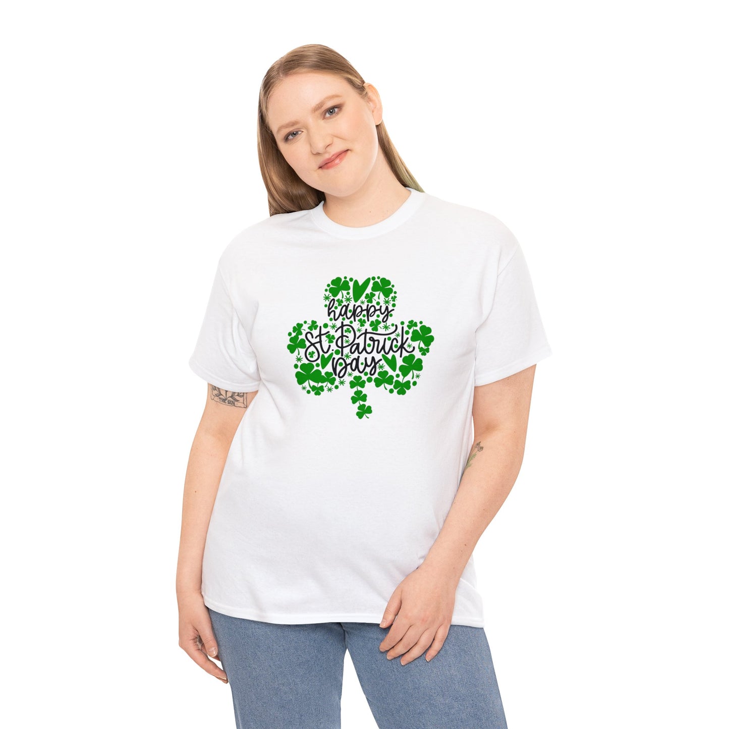 Happy St Patricks Day Clover Unisex Heavy Cotton Tee
