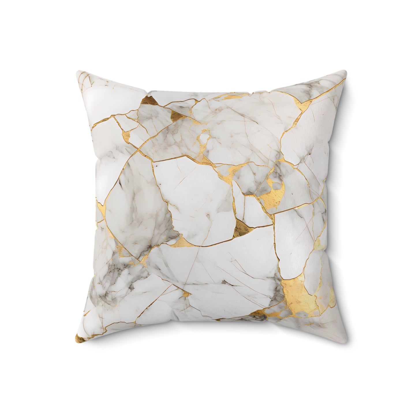 White & Gold Marble print Polyester Square Pillow