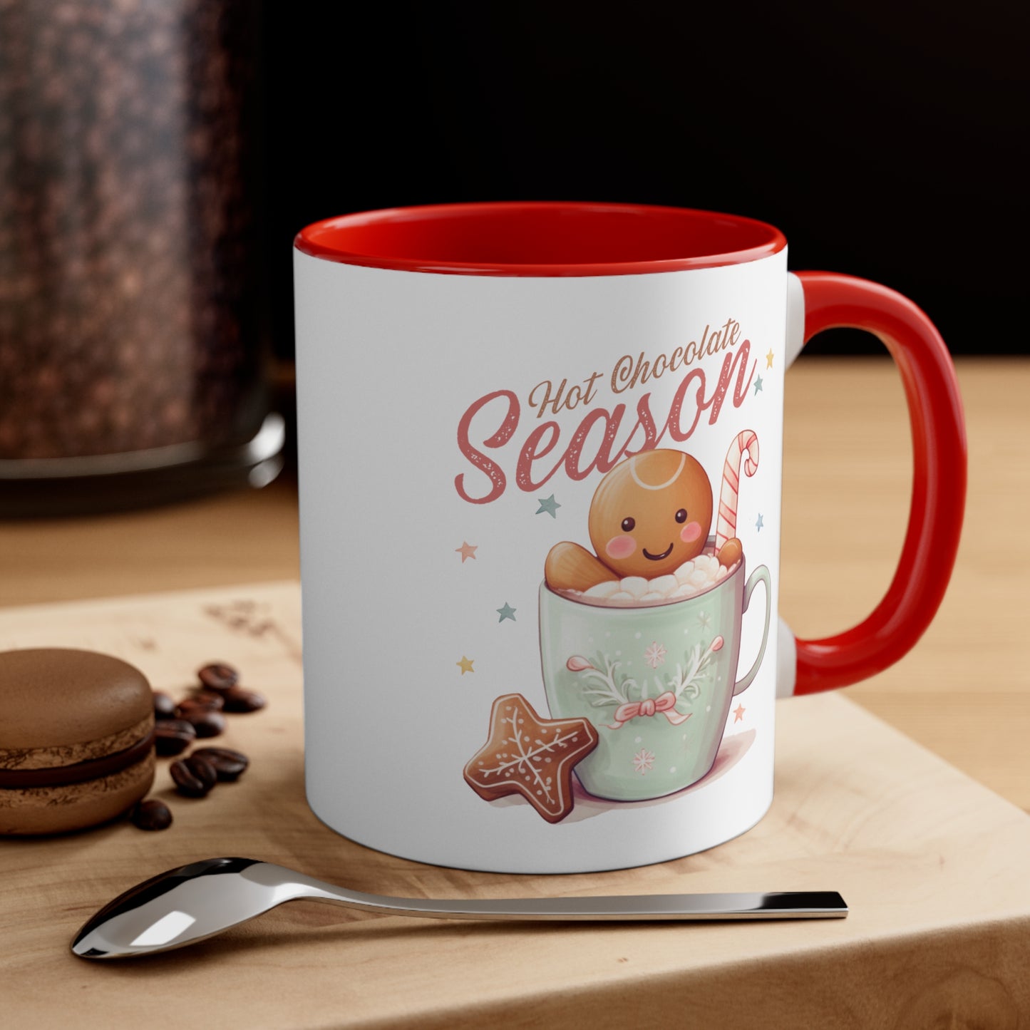 Hot Chocolate Season Pink Accent Coffee Mug Dual Image, 11oz